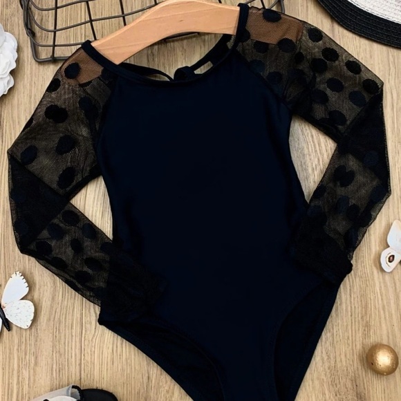 Mia Belle Girls Diva at the Beach Mesh Polka Dot Sleeve Swimsuit - Picture 1 of 7